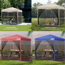 Gazebo Pop Up 10' x 10' Tenda Pieghevole a Tettoia Schermo con Borsa a Rullo, Rete