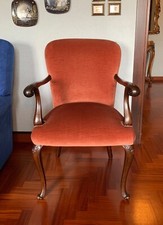 Poltroncina antica in legno imbottita dell'800 arancione cannella