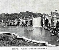 1891:ANTICA STAMPA :Foglio..,CASERTA,CASCATA D'ACQUA GIARDINO GRANDE.P.Premoli,