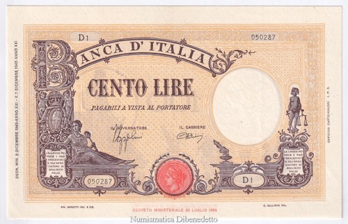 Regno italia 100 lire - d'italia,