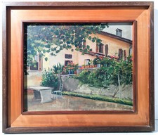 ANTICO QUADRO DIPINTO OLIO TAVOLA CASA CAMPAGNA CASOLARE EPOCA 1900 CORNICE ARTE