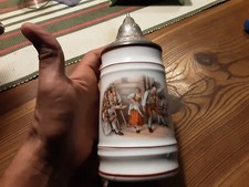 BELLISSIMO VECCHIO BOCCALE DA BIRRA IN PORCELLANA BIANCA SENZA MARCA COPERCHIO I