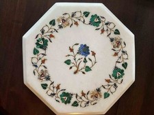 Tavolino da caffè 12" ottagonale marmo bianco pietra semipreziosa arte floreale decorazioni casa