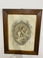Stampa d’epoca con putto al tamburello – stile barocco – cornice in legno 49x39
