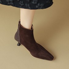 Stivaletti donna vera pelle scamosciata tacco a spillo 6 cm cerniera posteriore moda donna