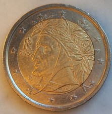 2 EURO DANTE 2002 Con  PICCOLA R SUL MENTO  RARO ERRORE DI CONIO