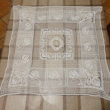 Grande Centrino vintage fatto a mano filo cotone bianco e uncinetto cm 75x75