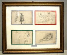 ANTICO QUADRO DISEGNI PREPARATORI STUDI FIGURA Attrib. Andrea Tavernier GRAFITE