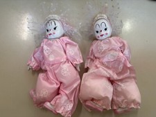 Coppia bambole clown vintage porcellana vestito rosa – stile decorativo