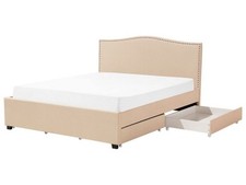 Letto Imbottito Tessuto Beige