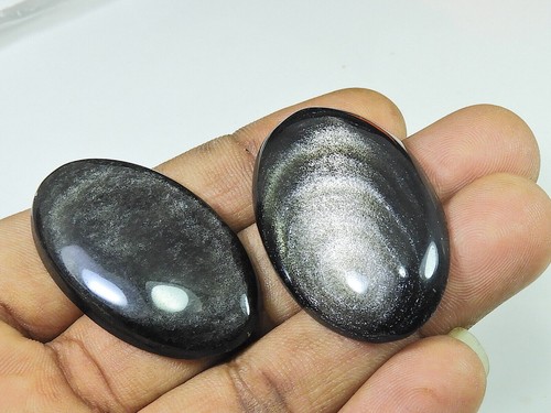 Pietra ovale ossidiana - , argento