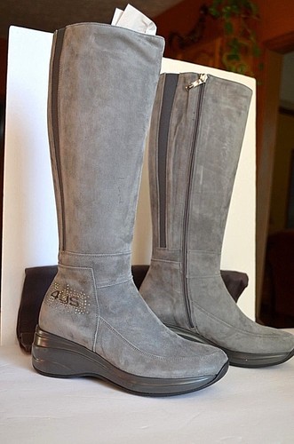Stivali donna pelle zeppa 4us - stivali,