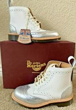 Dr Martens Dorsey stivali in pelle bianco argento UK 7 EU 41 Made in England