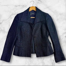 Giacca sartoriale Leilian tweed blu navy lana blazer donna taglia 7 S DAL GIAPPONE