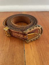 Cintura donna 34 vintage Hickok sella pelle, marrone fibbia ferro di cavallo in rilievo