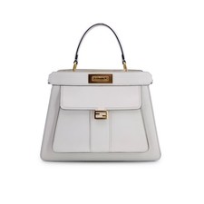 Autentica borsa Fendi Peekaboo ISeeU in pelle bianca con manico superiore medio