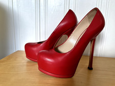 YSL Yves Saint Laurent décolleté plateau TRIBTOO 105 pelle pelle pelle ciottoli rosso 36,5