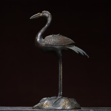 Bruciatore incenso gru Tuo Jin rame tesoro 15,3" Cina vecchia collezione