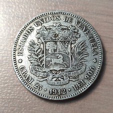 VENEZUELA 5 BOLIVARES 1912 MBC