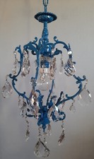 Lampadario a gocce vintage anni 60, 1 luce, telaio verniciato blu
