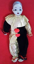 Bambola D'Autore Arlecchino Porcellana 37cm Nero Oro Con Rossi Pompon Rosso