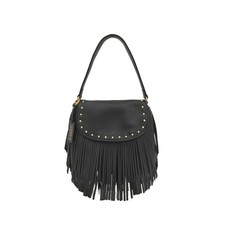 LE PANDORINE BORSA SOTTOSPALLA ECOPELLE  CON FRANGE NERO FRINGE MINI
