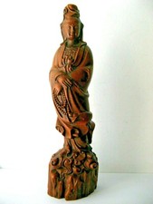  Statua Cina Vecchio Legno Bosso intagliata a mano " Kwan-Yin", Alta Cm.21