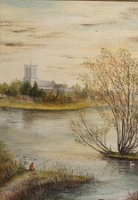 PAESAGGIO FLUVIALE DIPINTO AD