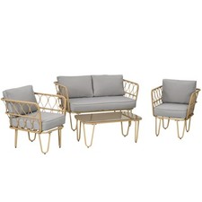 Outsunny Salotto da Giardino in Rattan Boho con Divanetto, 2 Poltrone e Tavolino