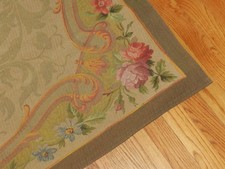 TAPPETO VINTAGE FRANCESE PUNTO AGO ROSA ROSE FOLLETTI MADE IN FRANCE AUBUSSON