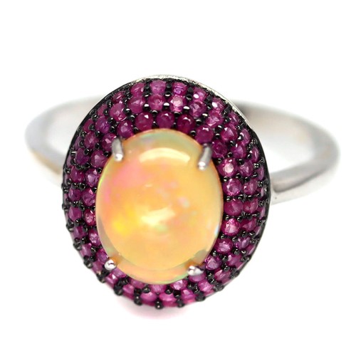 Anello halo zaffiro - zaffiro, opale