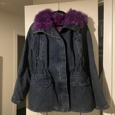 Yves Salomon Parka Denim con Fodera in Pelliccia Rimovibile Taglia 36