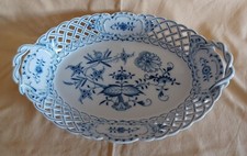 MEISSEN vassoio Ovale in porcellana traforato con decoro cipolla blu