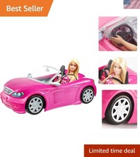 Sparkly Pink 2-Seater Toy Convertible Car & Barbie Doll Playset