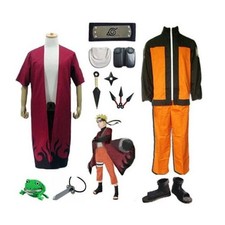 Anime Naruto Cosplay Costume Set Cloak Ninja shoes Headband Kunai Necklace Purse