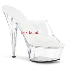 Sexy SANDALI tacco 15 dal 35 a 44 TRASPARENTE plateau Sabot Club Fashion GLAMOUR