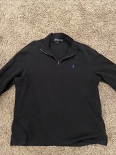 Polo Ralph Lauren 1/4 Zip Sweater Shirt Size XL/TG Black Blue Logo Estate Rib