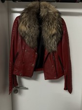 Giacca donna in pelle con collo in vera pelliccia rossa taglia L (cade come M) nuova