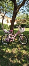 Bicicletta 3 -6 anni, colore rosa e bianco, con seggiolino per bambole e rotelle