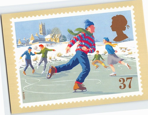 Cartolina pattinaggio natale - cartolina,