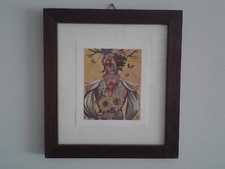  4 QUADRI ARREDO CM.21x19,5  STAMPA DI CARTA CON CORNICE NOCE