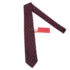 Cravatta collo Tino Cosma nuova con etichetta colore navy con motivo geometrico rosso e azzurro 100% seta