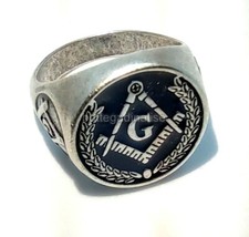 ANELLO SIMBOLO MASSONERIA IN BAGNO DI ARGENTO SIGILLO MASSONICO 21mm Medioevo