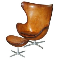 SEDIA E POGGIAPIEDI FRITZ HANSEN EGG 1968 ORIGINALE COMPLETAMENTE RESTAURATO IN PELLE MARRONE