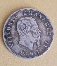 Moneta Italia 1 Lira 1863 T BN Decente Grado Italia Argento 