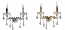 Applique a parete 2 bracci cristalli gocce pendenti candelabro classico E14