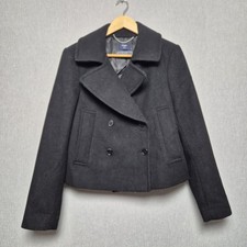 Superdry Pea Coat donna taglia 10 nero misto lana doppiopetto elegante traditore