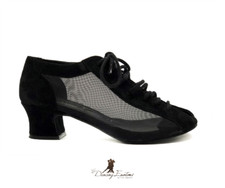 SCARPA DA BALLO DONNA JAZZ SALSA LATINO TANGO IN CAMOSCIO NERO E RETE TC 4,5 CM