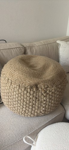 Round beige woven pouf - round, ottoman