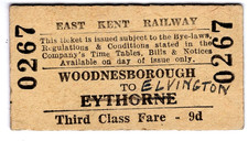 Railway ticket: East Kent Railway, Woodnesborough to Eyethorne/Elvington, 1942